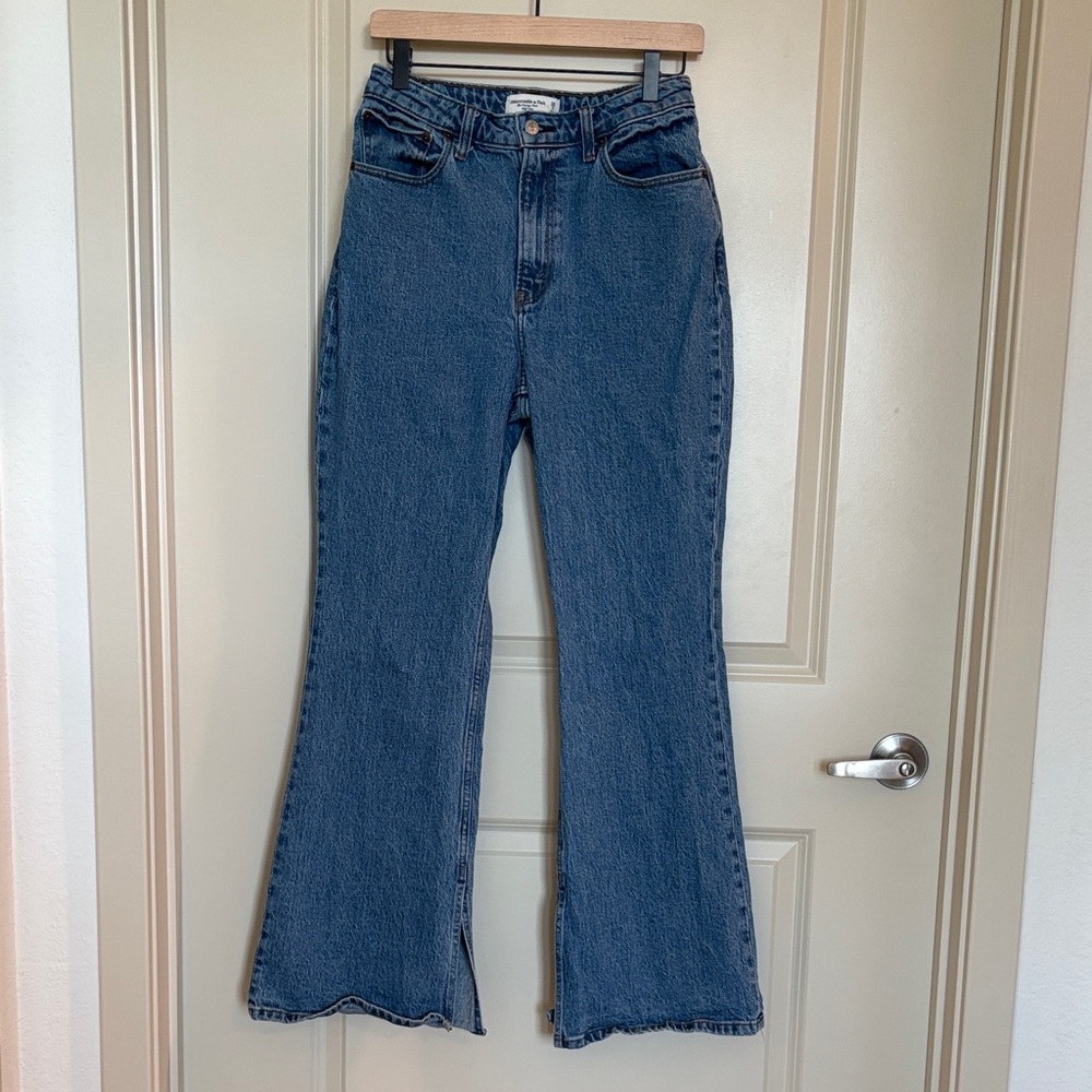 Abercrombie & Fitch Blue High-Rise Flare Jeans - Picture 2 of 8